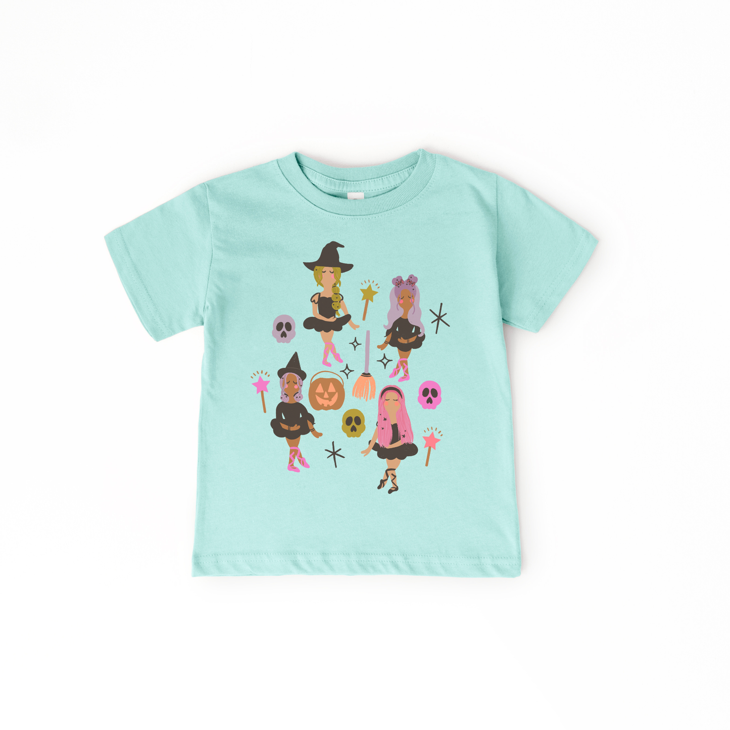 Ballerina Halloween Witches Girls Halloween Kids Shirt : Teal