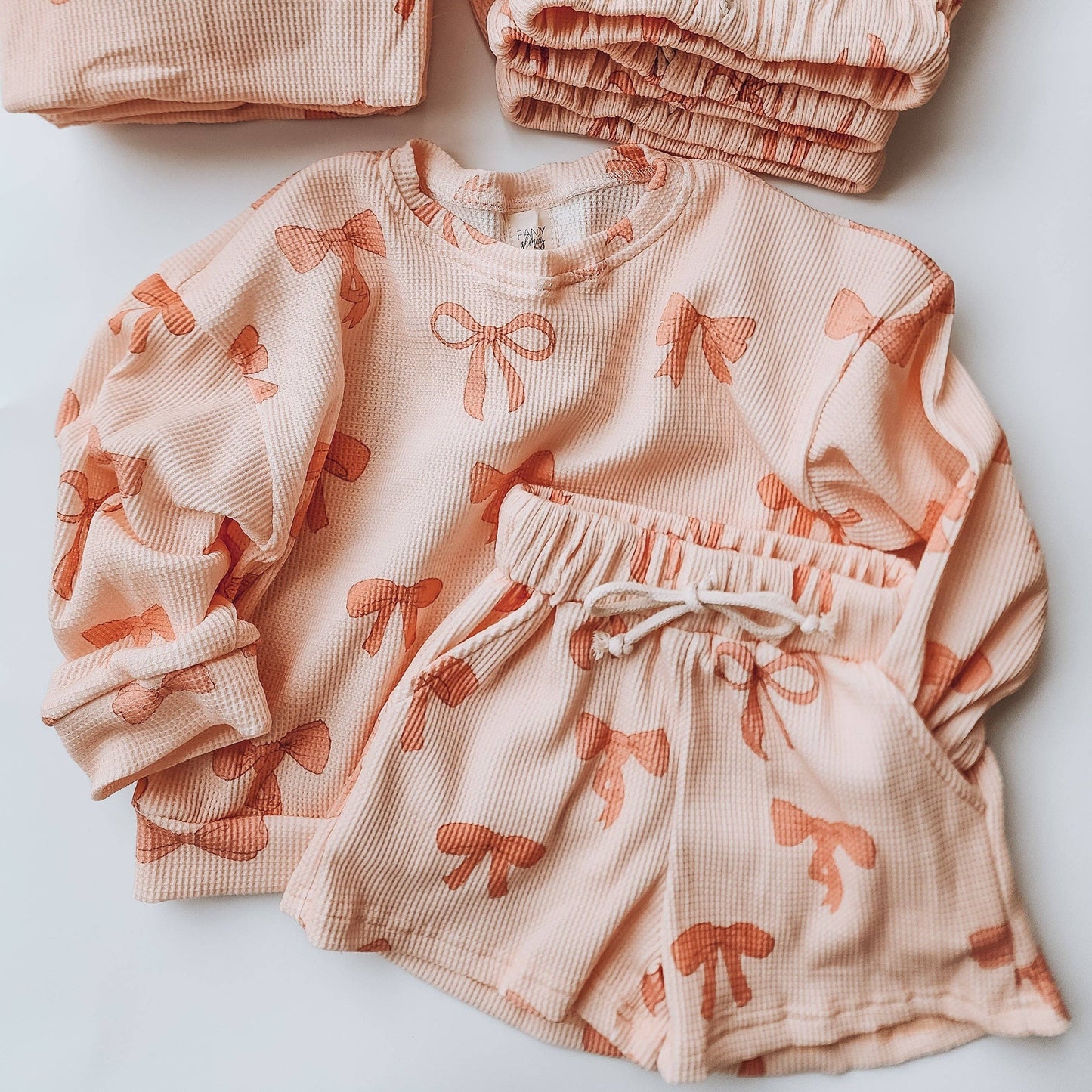 Pink Bow Waffle Lounge Set