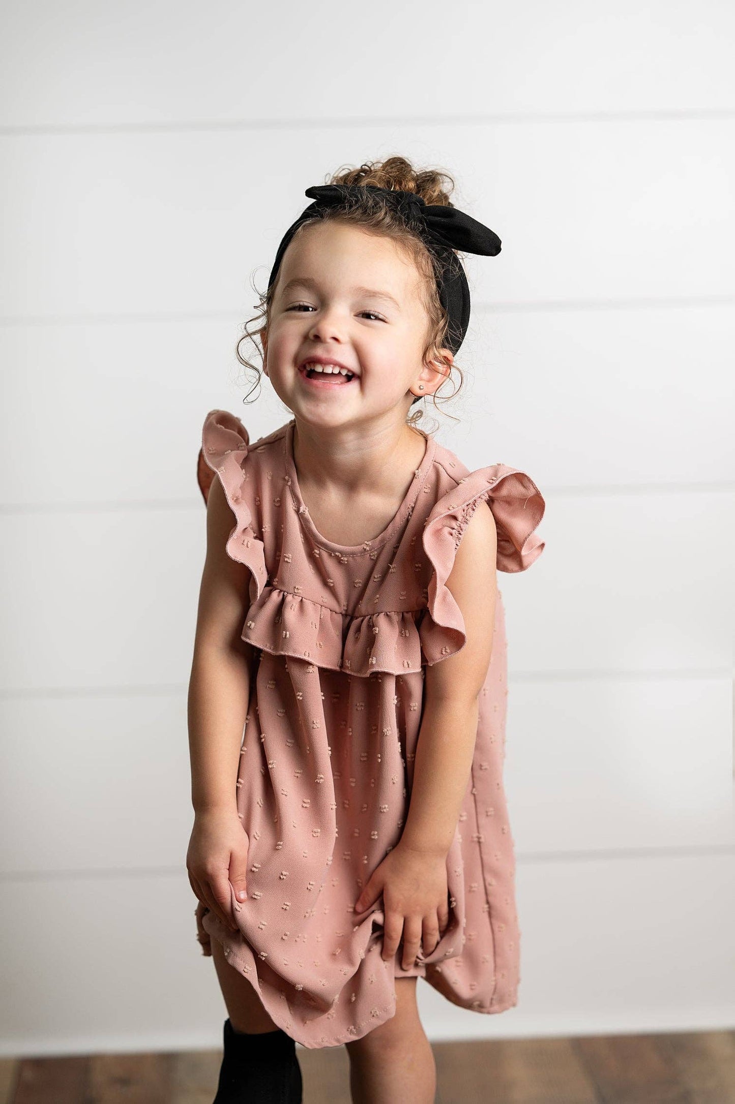 Girls Blush Ruffle Bib Swiss Dot Dress