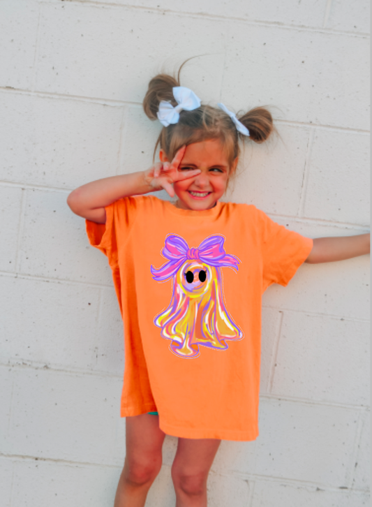 YOUTH Watercolor Ghost Coquette Tee Halloween Fall Kids