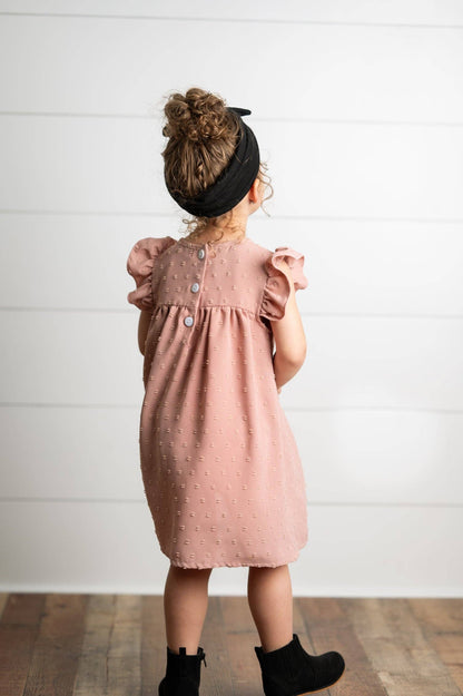 Girls Blush Ruffle Bib Swiss Dot Dress