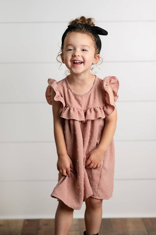 Girls Blush Ruffle Bib Swiss Dot Dress