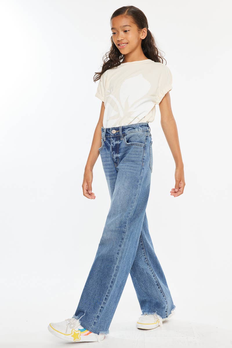 Kan Can Girls High Rise Slim Fit Wide Leg Jeans