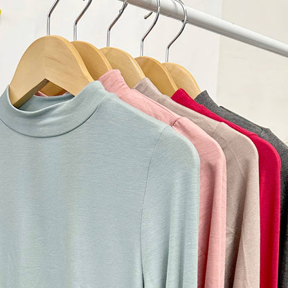 Mock Neck Long Sleeve Modal Knit Top - MOCHA