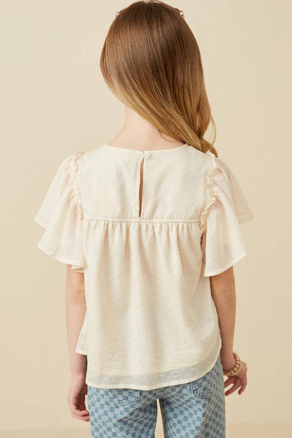 Girls Textured Ruffled Flutter Sleeve Top
