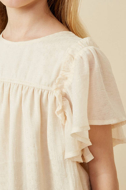 Girls Textured Ruffled Flutter Sleeve Top