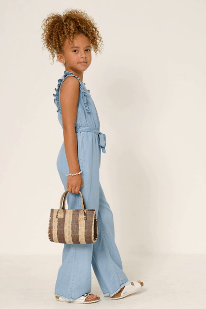 Girls Tencel Buttoned Ruffle Tank Wideleg Jumpsuit