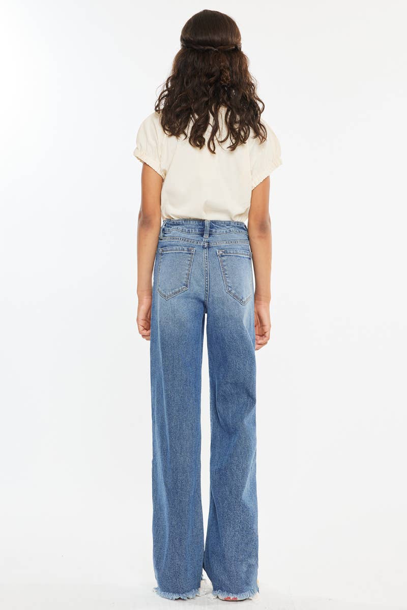 Kan Can Girls High Rise Slim Fit Wide Leg Jeans