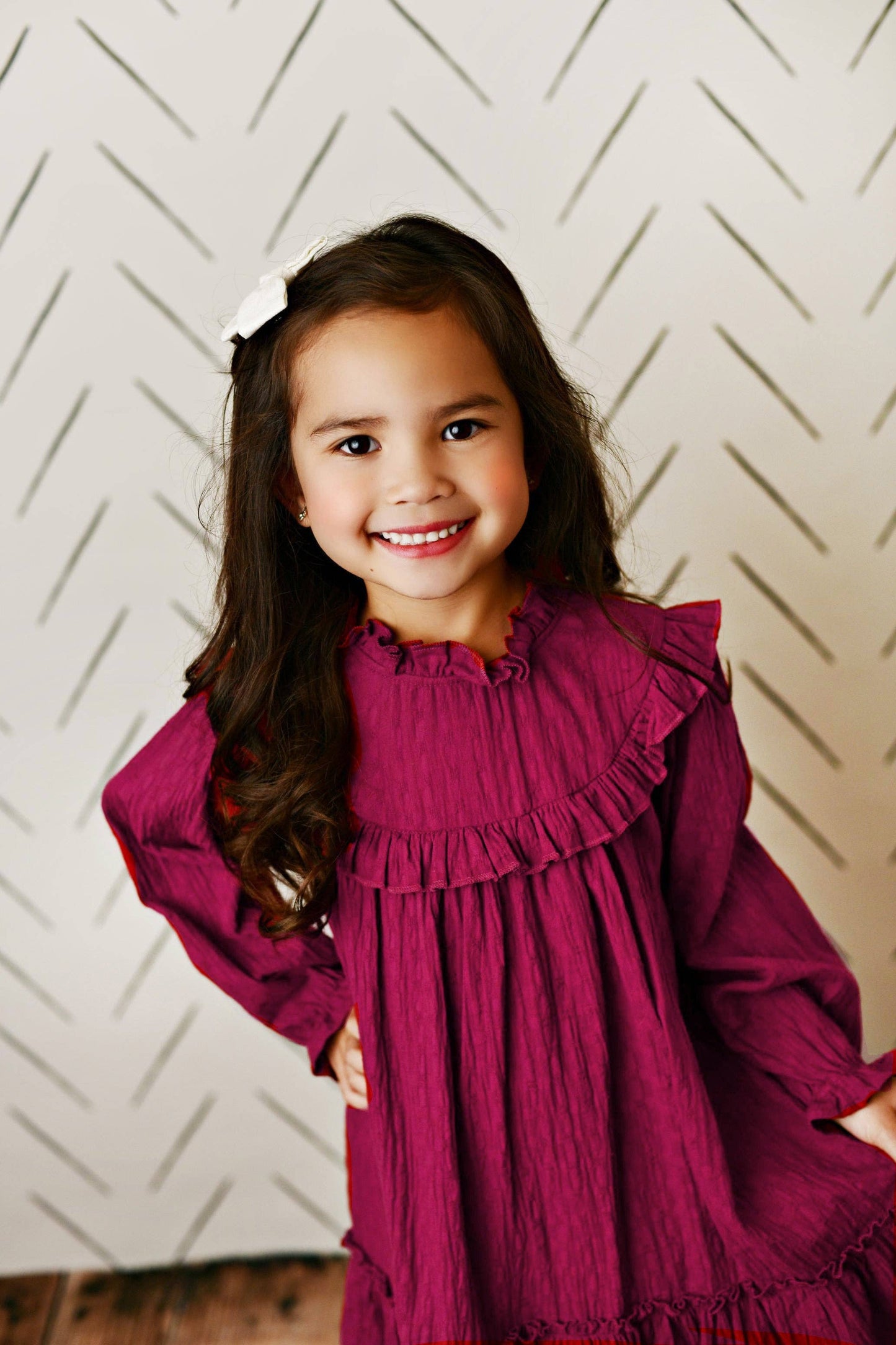 Girls Annie Plum Colored Ruffle Long Sleeve Fall Dress