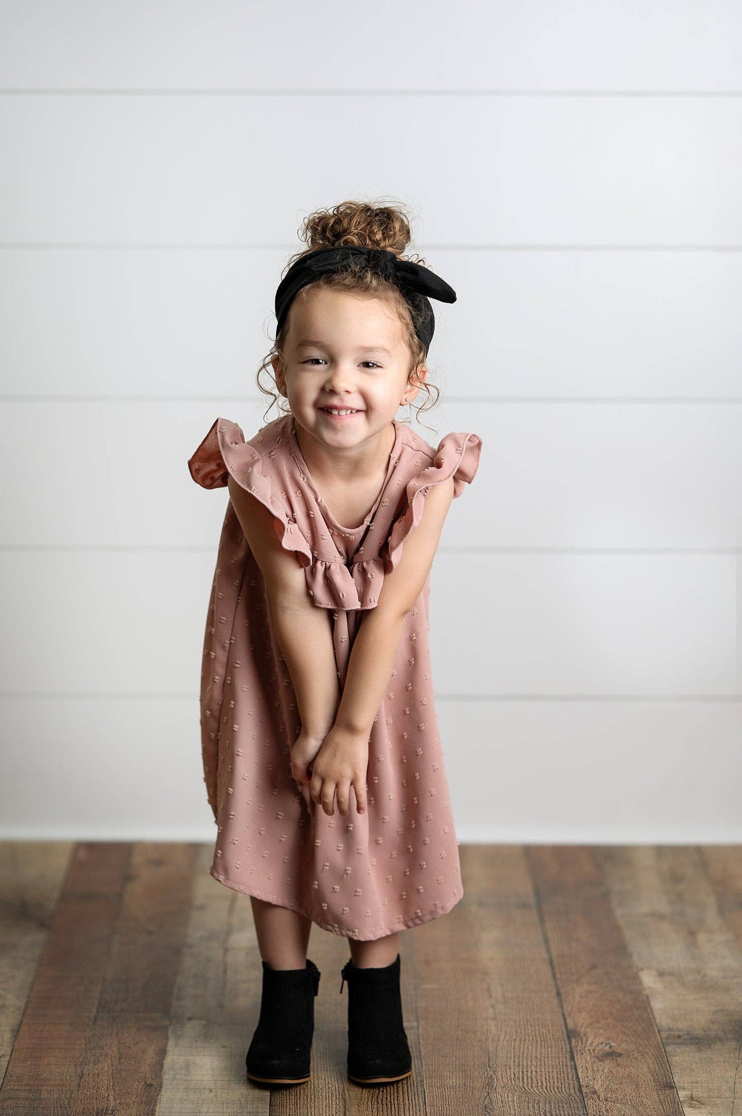 Girls Blush Ruffle Bib Swiss Dot Dress