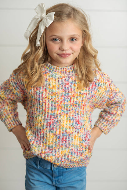 Kids Rainbow Confetti Textured Crew Neck Winter Sweater