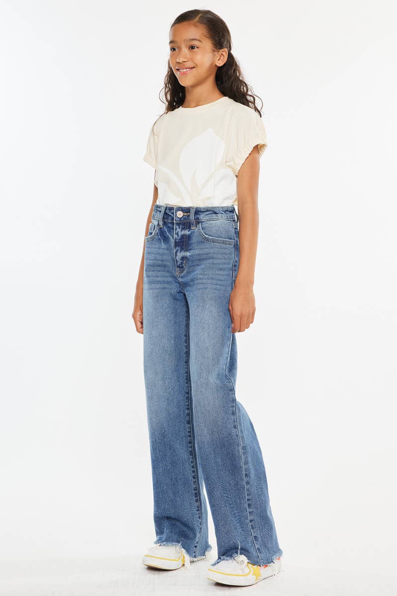 Kan Can Girls High Rise Slim Fit Wide Leg Jeans