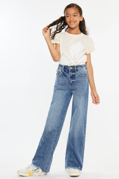 Kan Can Girls High Rise Slim Fit Wide Leg Jeans