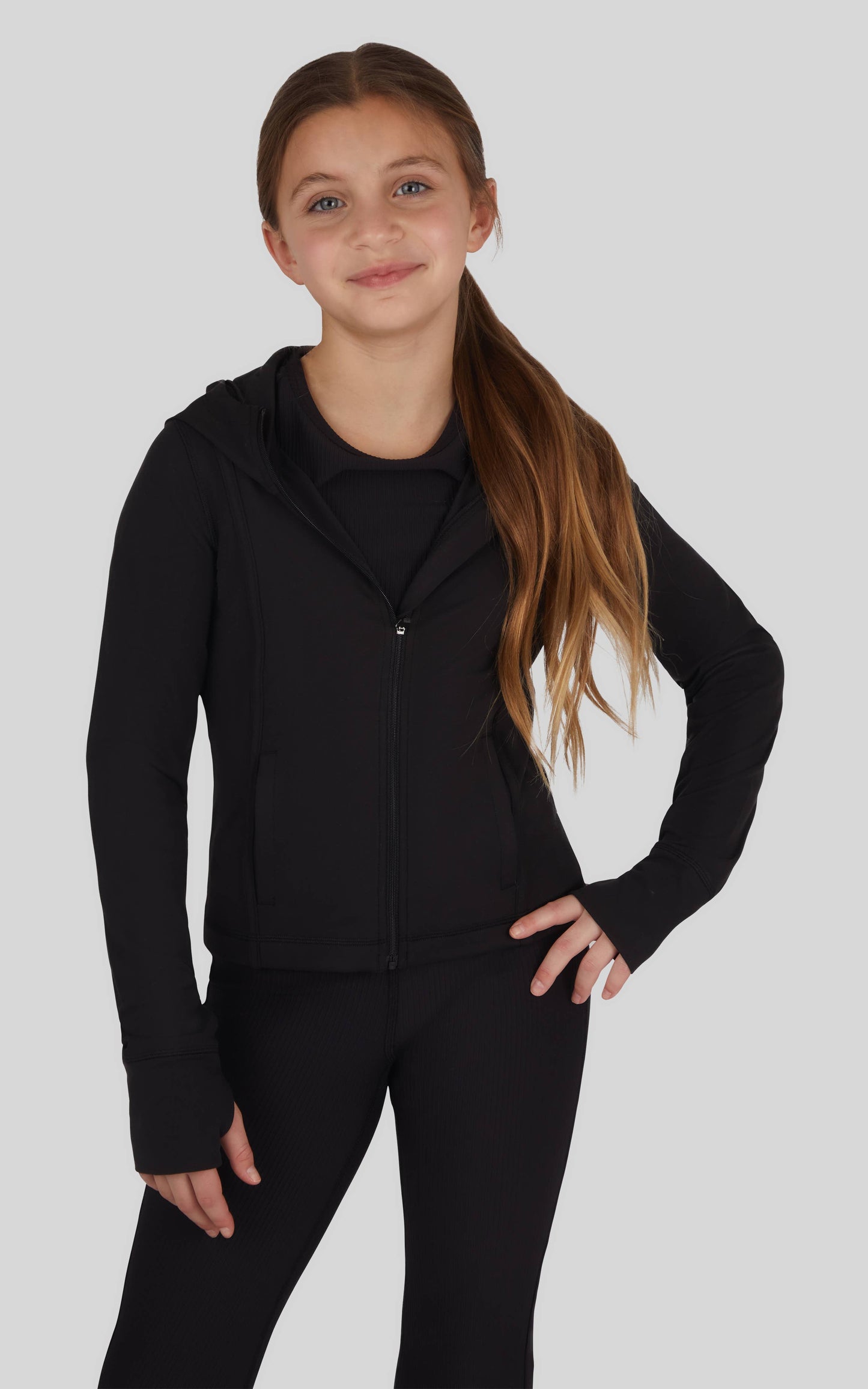 Girls Everyday Full Zip Active Jacket with Hood: Black