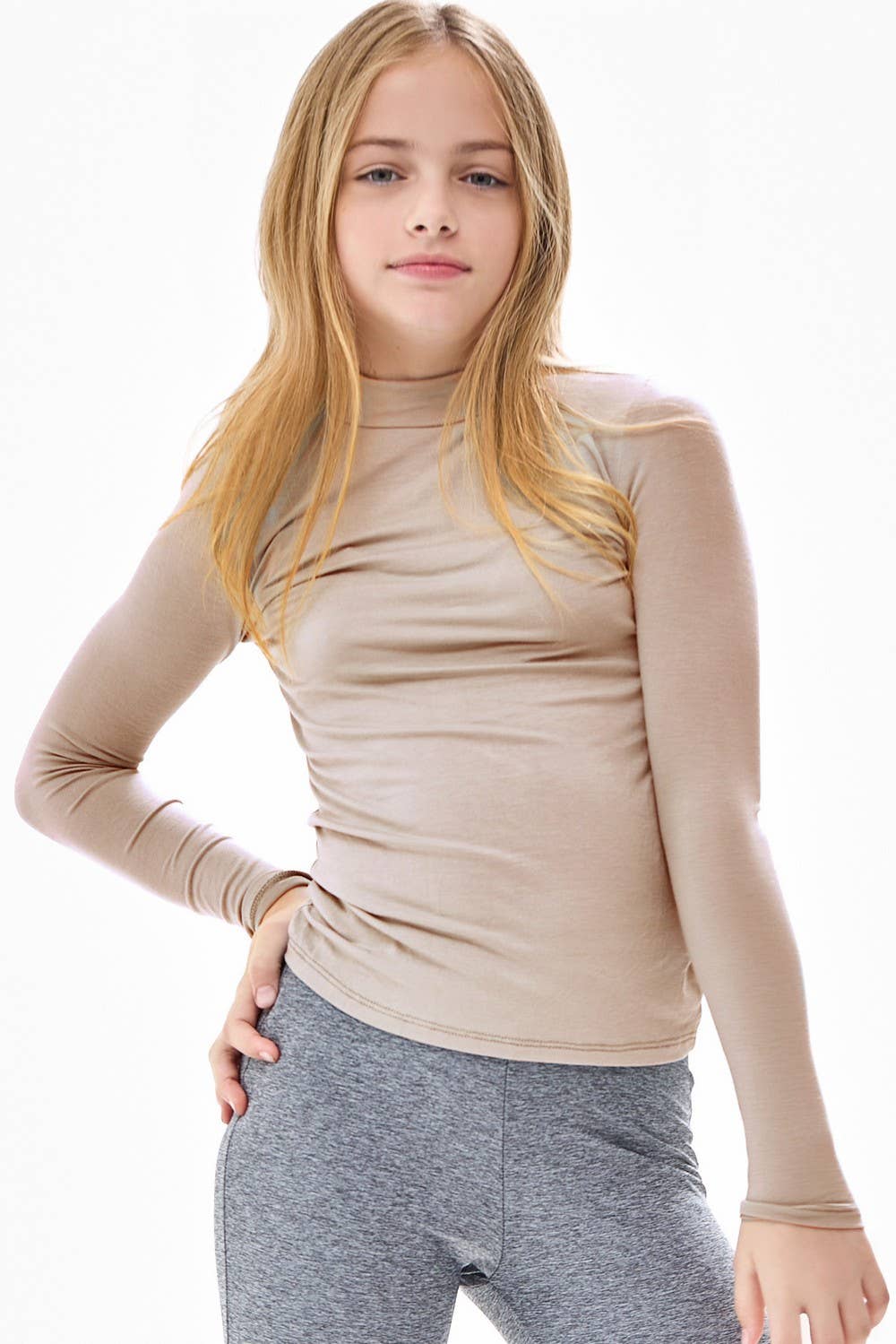 Mock Neck Long Sleeve Modal Knit Top - MOCHA
