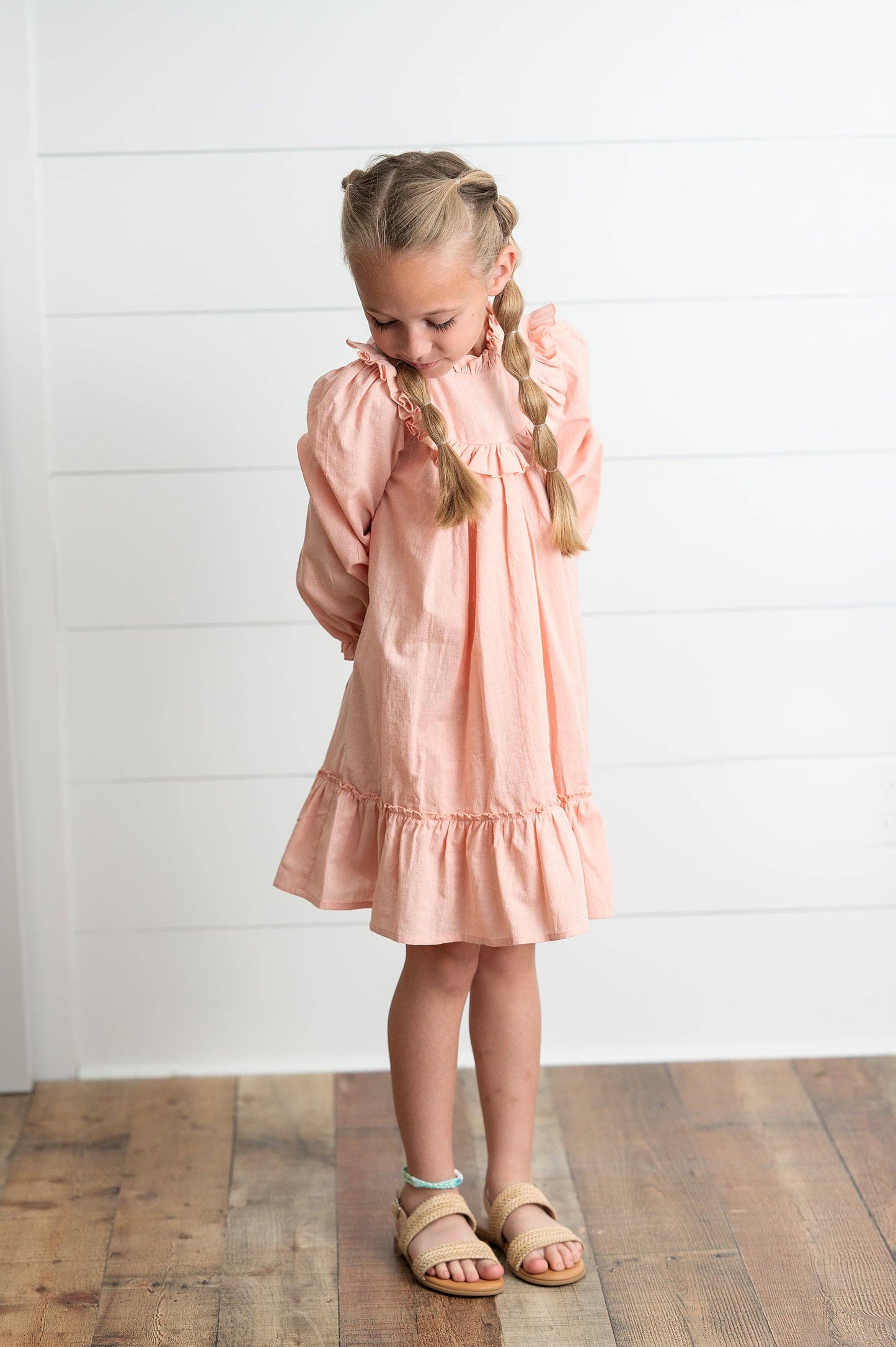Girls Annie Blush Colored Ruffle Long Sleeve Fall Dress
