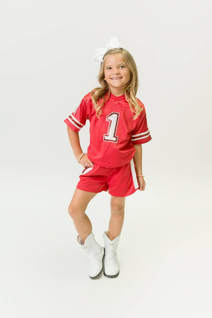 Red and White Sequin Jersey