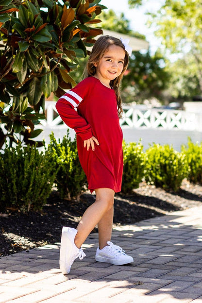 Girls' Blank Dress with Varsity Stripes *MULTIPLE COLORS*