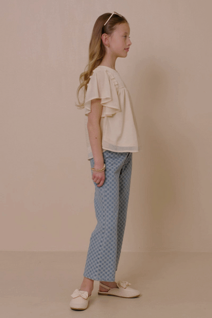 Girls Textured Ruffled Flutter Sleeve Top