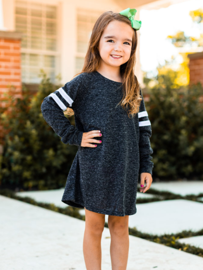 Girls' Blank Dress with Varsity Stripes *MULTIPLE COLORS*