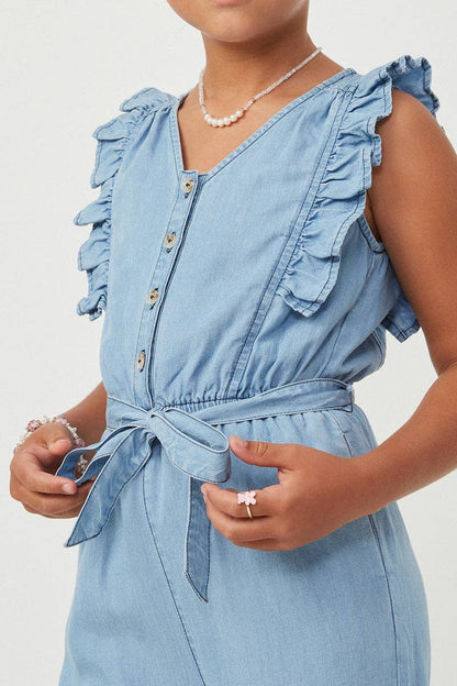 Girls Tencel Buttoned Ruffle Tank Wideleg Jumpsuit