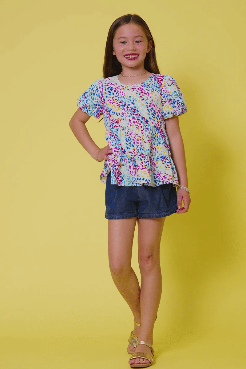 Girls Abstract Multi Color Dot Peplum Top