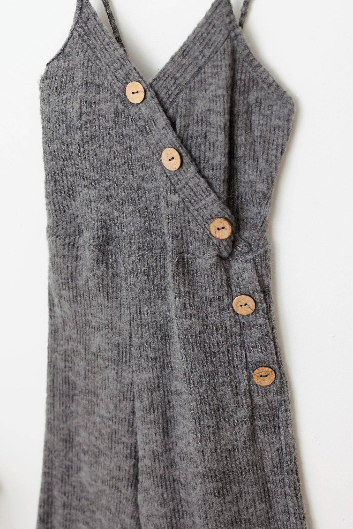 Girls Sleeveless Front Button Up Knit Jumpsuit