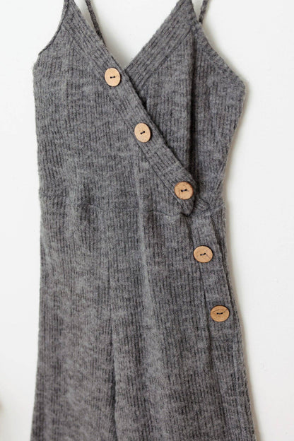 Girls Sleeveless Front Button Up Knit Jumpsuit