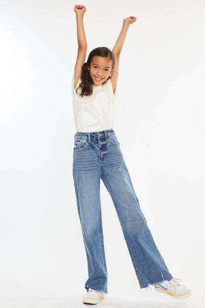 Kan Can Girls High Rise Slim Fit Wide Leg Jeans