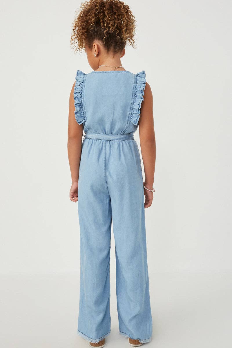 Girls Tencel Buttoned Ruffle Tank Wideleg Jumpsuit