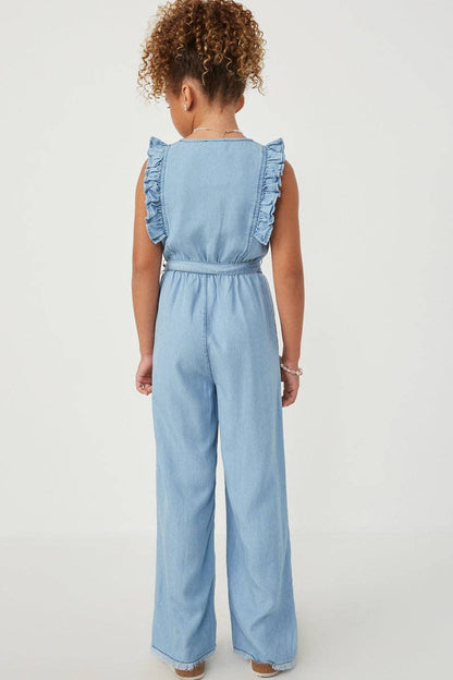 Girls Tencel Buttoned Ruffle Tank Wideleg Jumpsuit