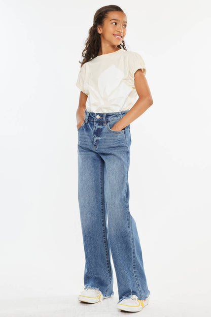 Kan Can Girls High Rise Slim Fit Wide Leg Jeans