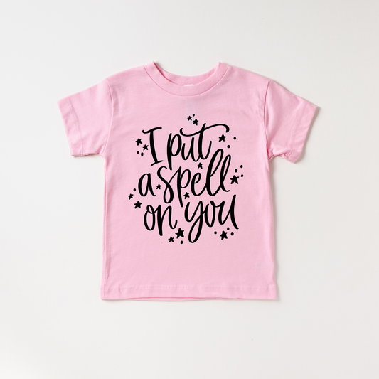 I put a spell on you Halloween Toddler and Youth Shirt: Pink/Black