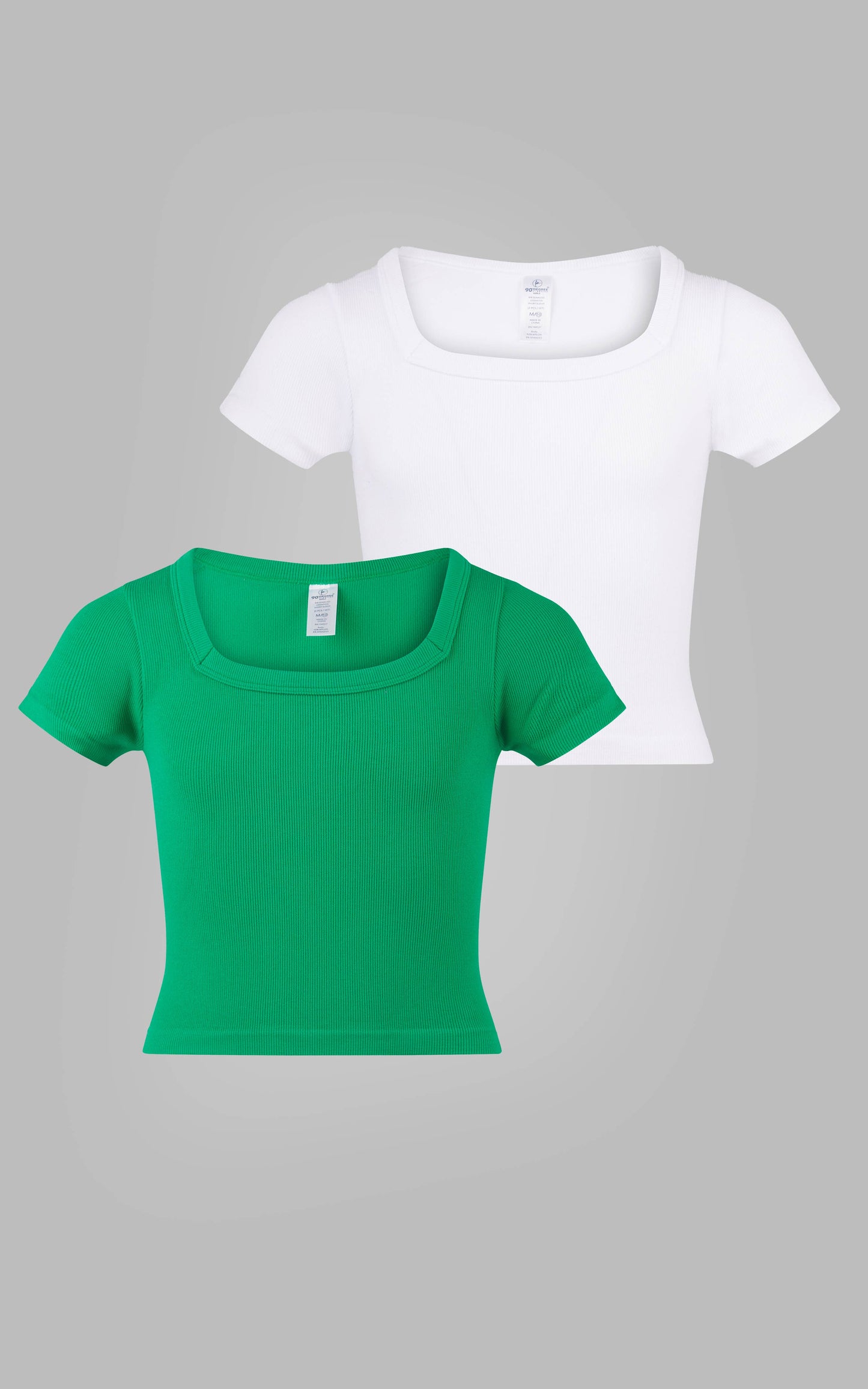 Girls Rib Seamless Square Neck T-Shirts: GREEN/WHITE
