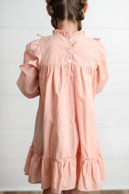 Girls Annie Blush Colored Ruffle Long Sleeve Fall Dress