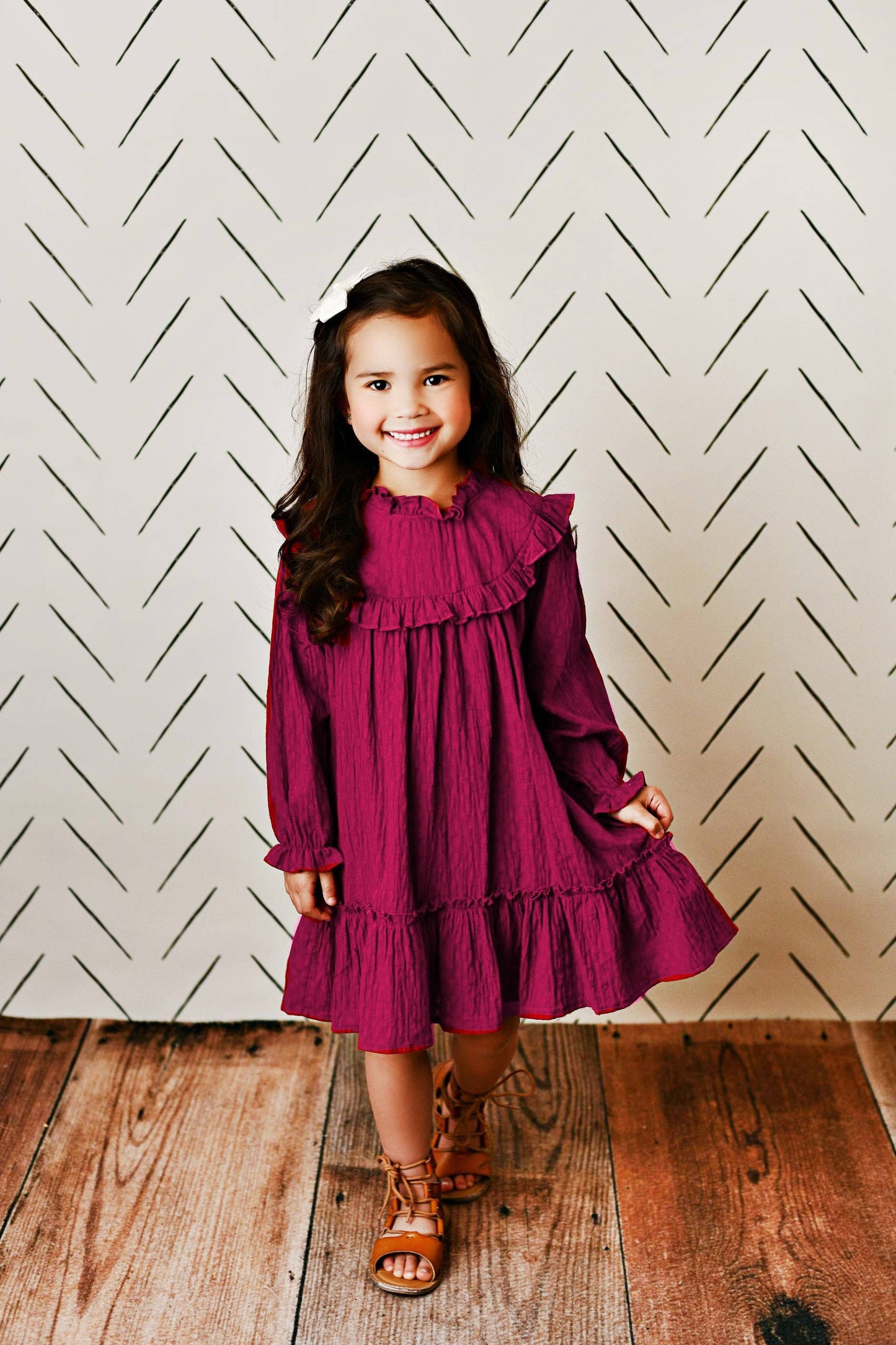 Girls Annie Plum Colored Ruffle Long Sleeve Fall Dress