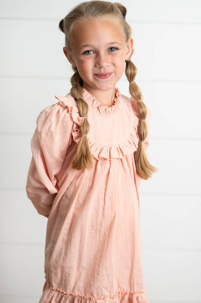 Girls Annie Blush Colored Ruffle Long Sleeve Fall Dress