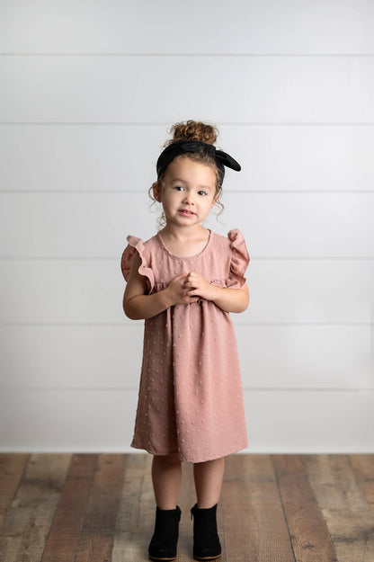 Girls Blush Ruffle Bib Swiss Dot Dress