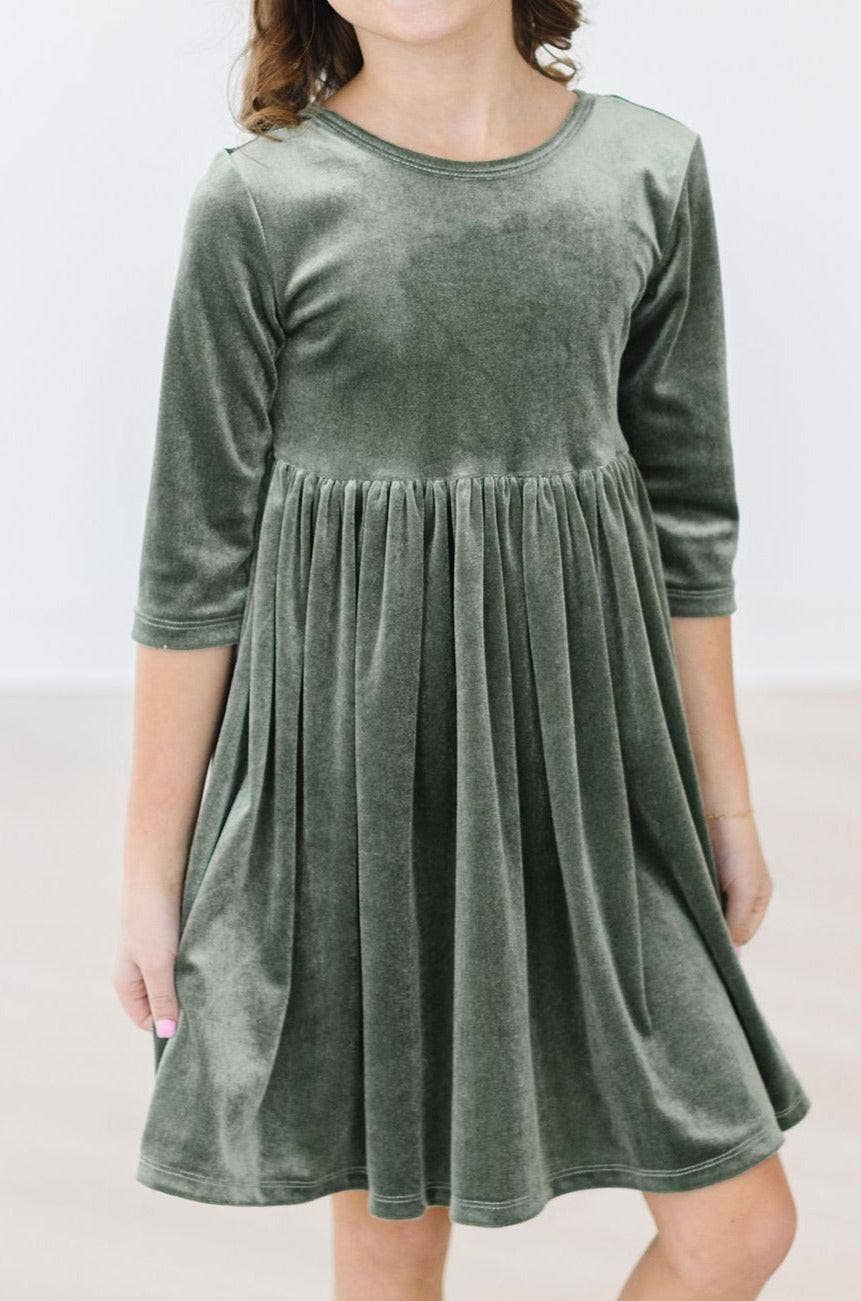 Sage Velvet Twirl Dress