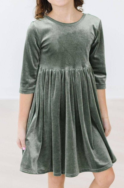 Sage Velvet Twirl Dress